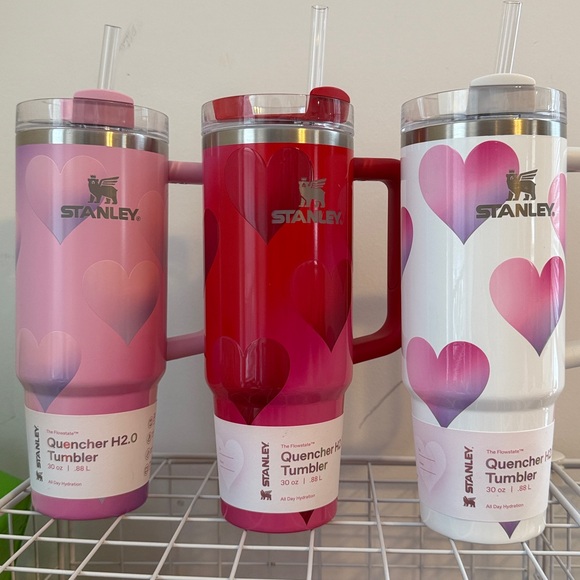 NWT 3 Stanley Valentine’s Day 30oz Stainless Steel tumbler pink red white SET